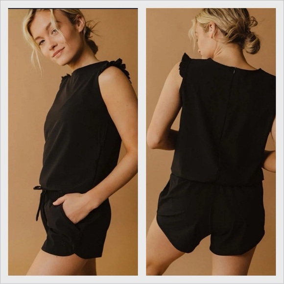 Albion Fit  Black  by Ruffle Romper  Romper in Excellent Pre Loved Condition - Picture 1 of 5